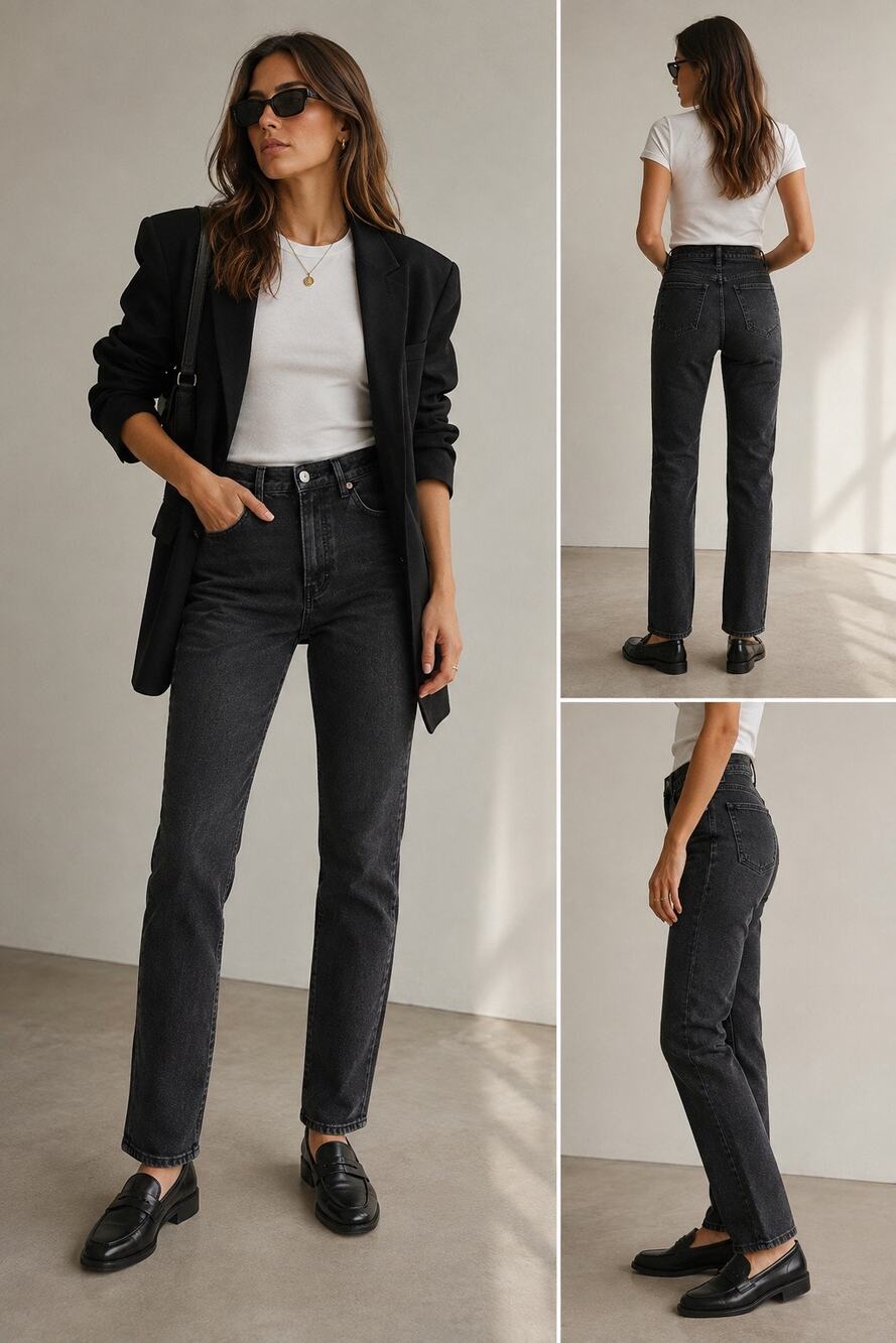 Agolde Black High-Rise Straight Leg Jeans